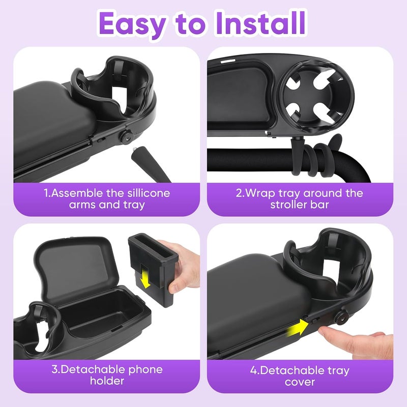 Mypin Universal Stroller Snack Tray with Cup and Phone Holder - Image 5